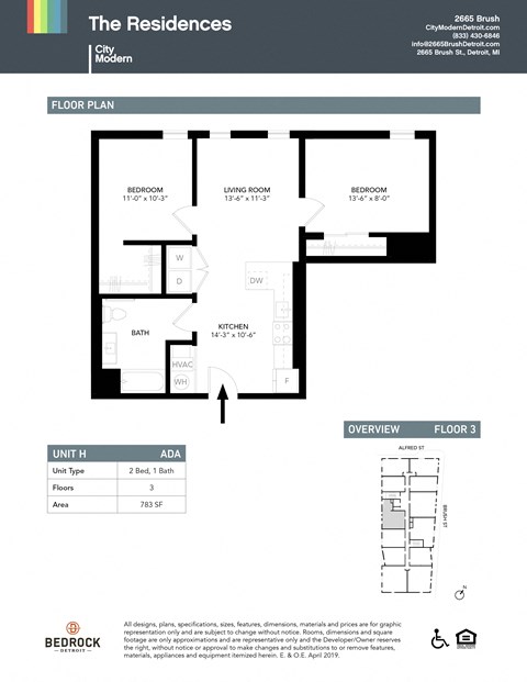 Floor plan for 2 beds, 1 bath